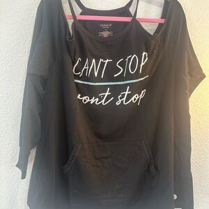 torrid Black Cold-Shoulder Graphic Sweatshirt with Script